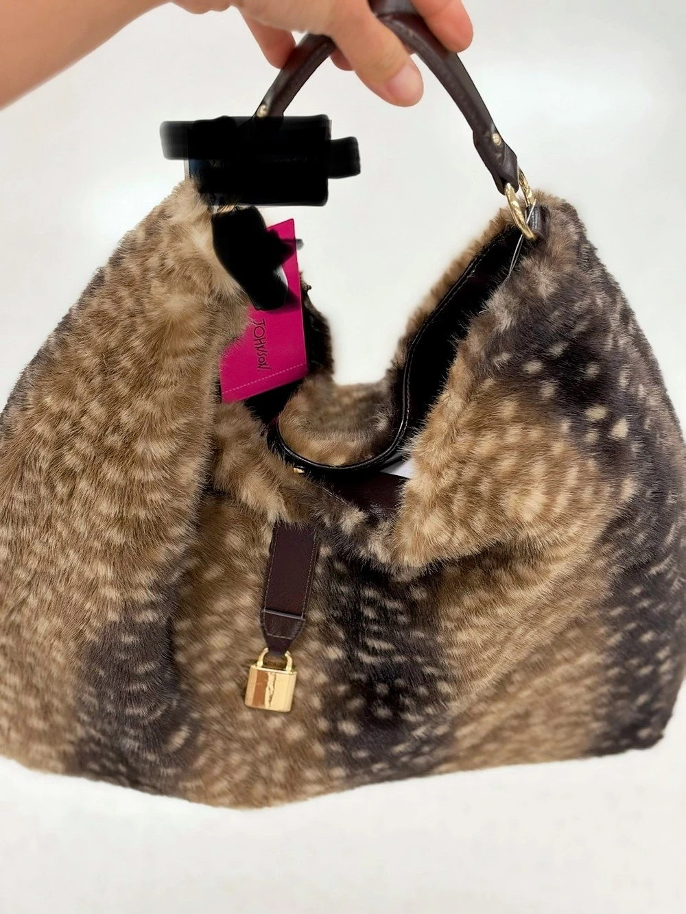Betsey Johnson Xojane Faux Fur Belted Shoulder Bag Hobo Bag Brown